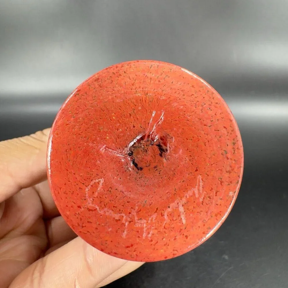 Hand Blown Studio Art Glass Vase Halloween‎ Decor Artist Signed Red Black Spider